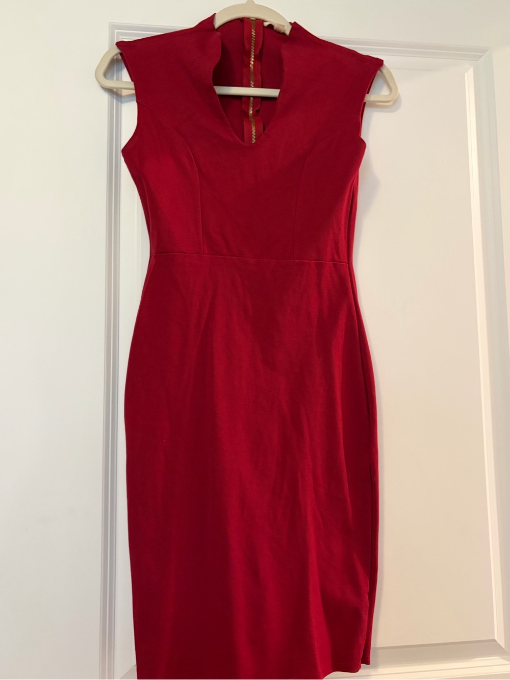 Rolla Coster Red Midi Sheath Dress with V-Notch
